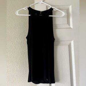 Bebe high neck tank with lace detail cutout back